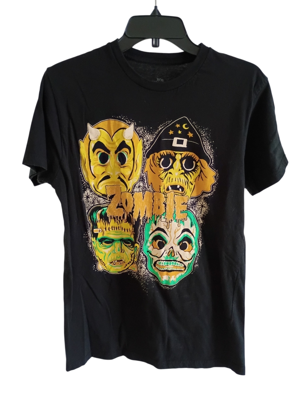 Black Graphic Zombie Faces Short Sleeve Tee